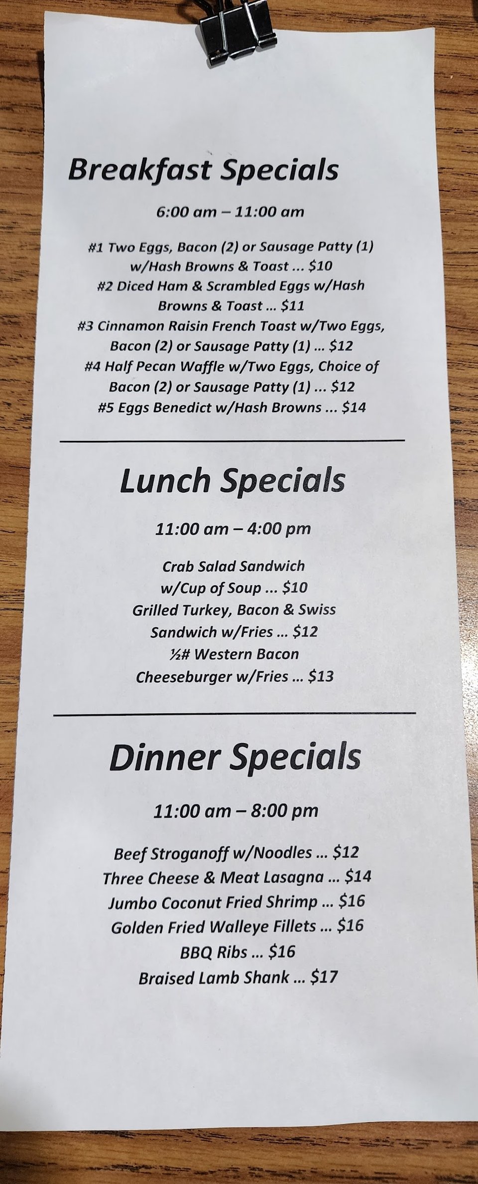 Diner menu featuring comfort food and desserts.